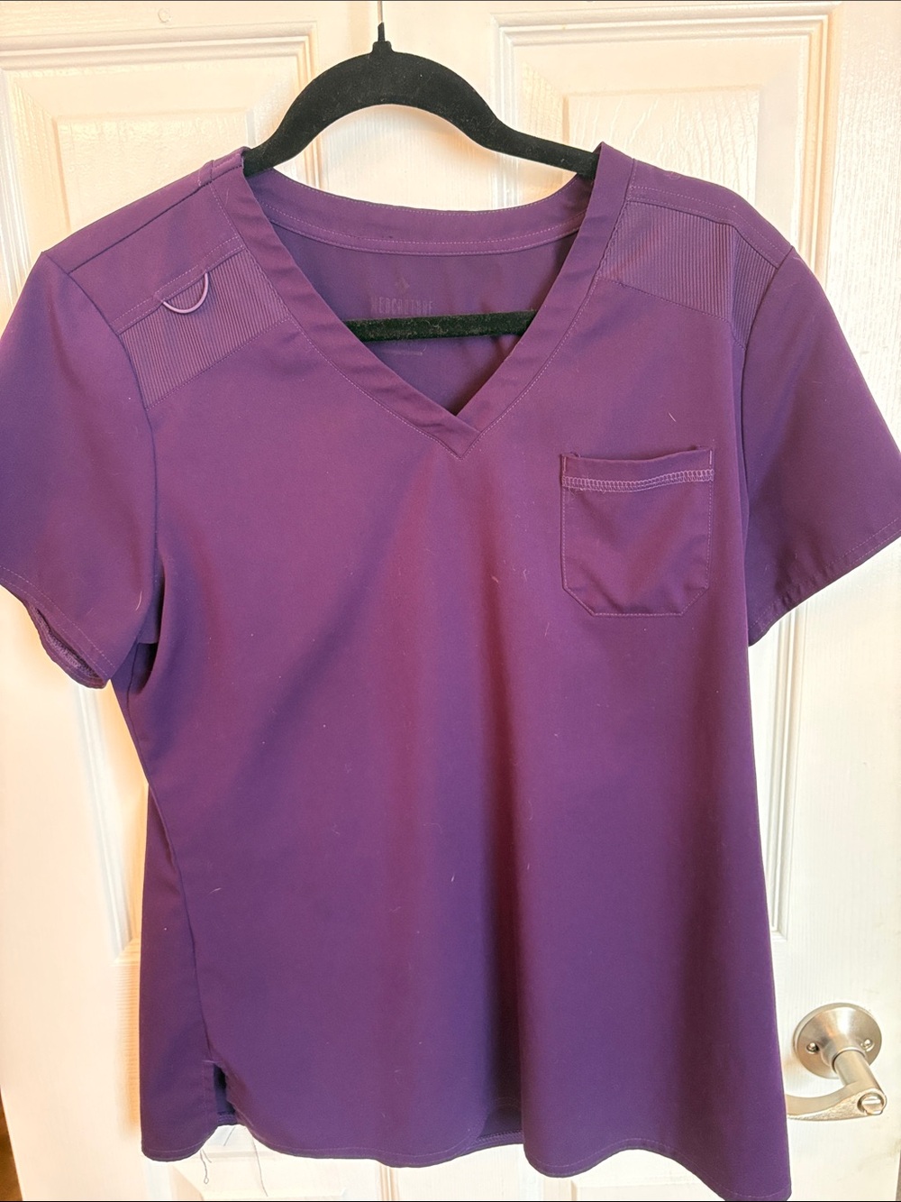 Med Couture Slate Touch Style Purple Eggplant V-Neck Short Sleeve Scrub Top